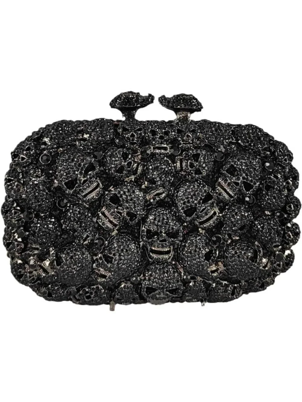 Women's Black Crystal Skull Clutch Purse Rhinestone Evening Halloween Bag